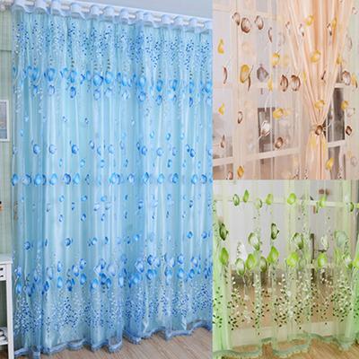 Tulip Flower Voile Curtain Drape Panel Room Sheer Home Door Window Decoration