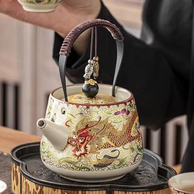 Nieuwe Chinese Stijl Theepot Ru Kiln Hoge Kwaliteit Pot Draak Patroon Balk Handvat Theepot Set Mooie Keramische Huishoudelijke Gongfu Theeset