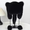 Thickened Winter Hats for Women Keep Warm Cute Faux Fur Raccoon Tail Plush Hat Hat Winter Warm Brim Cap with Tail Cute Cat Ears Fur Bomber Hats