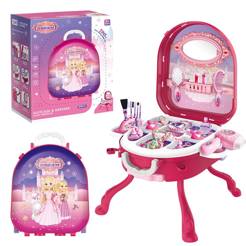 3-In-1 Deformation Trolley Case Jewelry Toy Set Children'S Play House Simulation Dresser Girl Toys