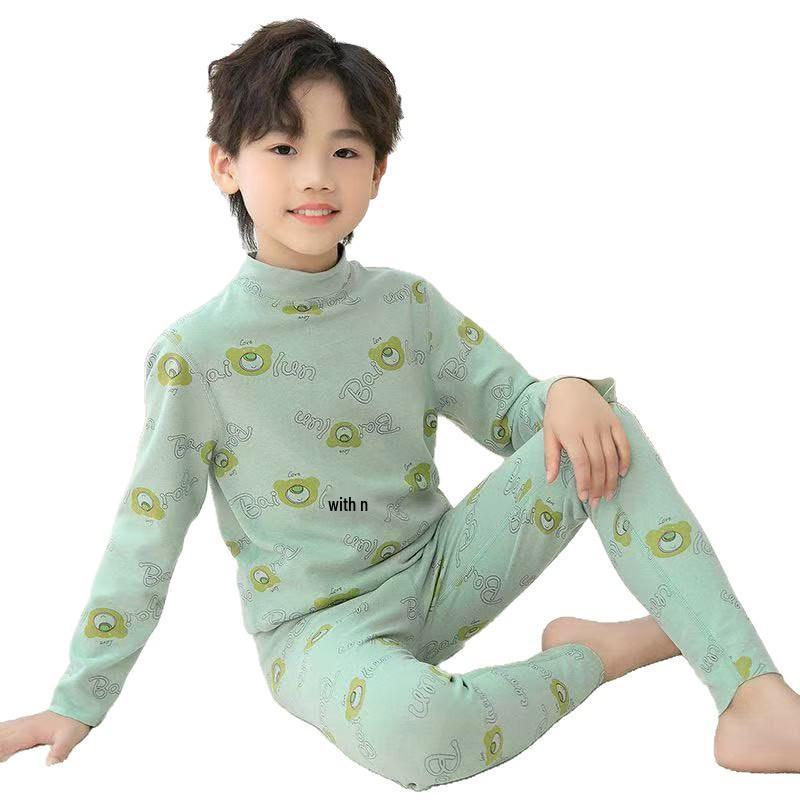 DeRong Cozy Kids' Pajama Set: Boys' & Girls' Thick Brushed Base Layer for Fall & Winter