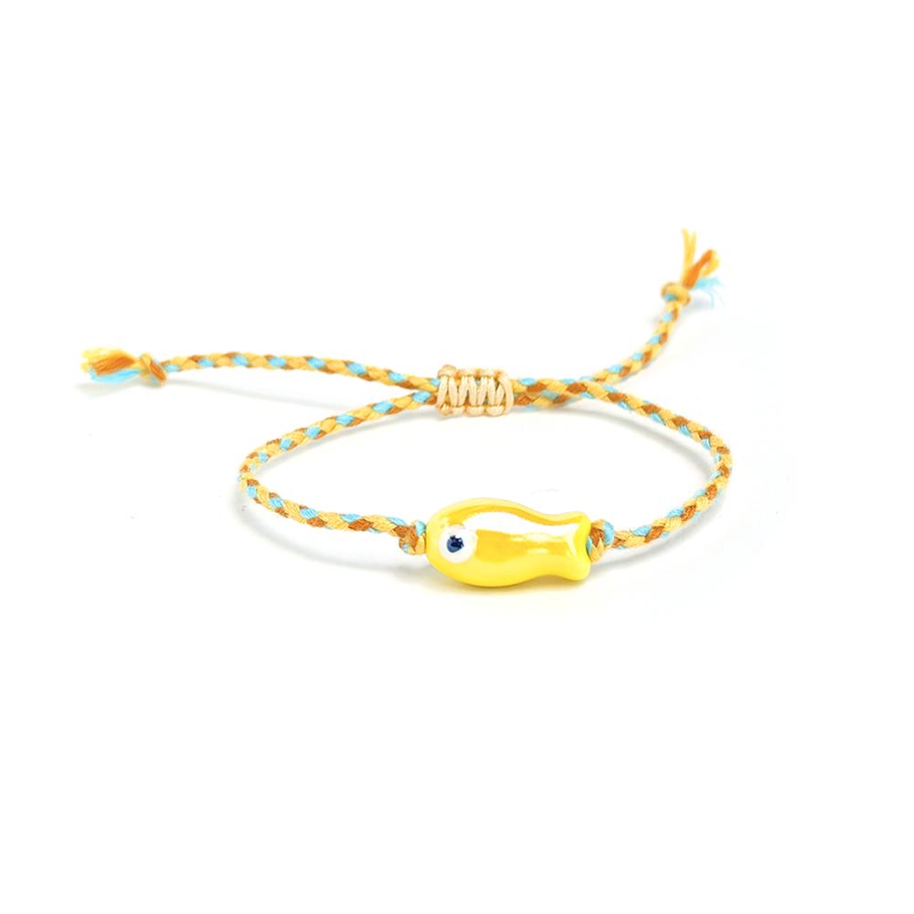 Vlen Adjustable Summer Beach Bracelet Ceramic Fish Charm Boho Style Colorful Rope Braided Handmade Jewelry Gift for Women