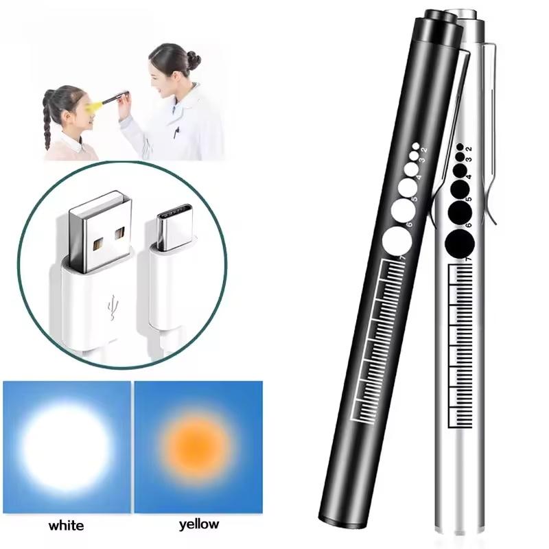 Oral Penlight LED Flashlight Mini Oral Pupil Medical Handy USB Rechargeable Stainless Steel Torch Light Outdoor Fishing Tool