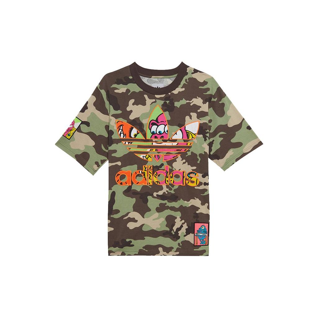 Adidas Originals X Jeremy Scott Collaboration Cartoon Camo Oversized T-Shirt Men Tops Military-Green H53374