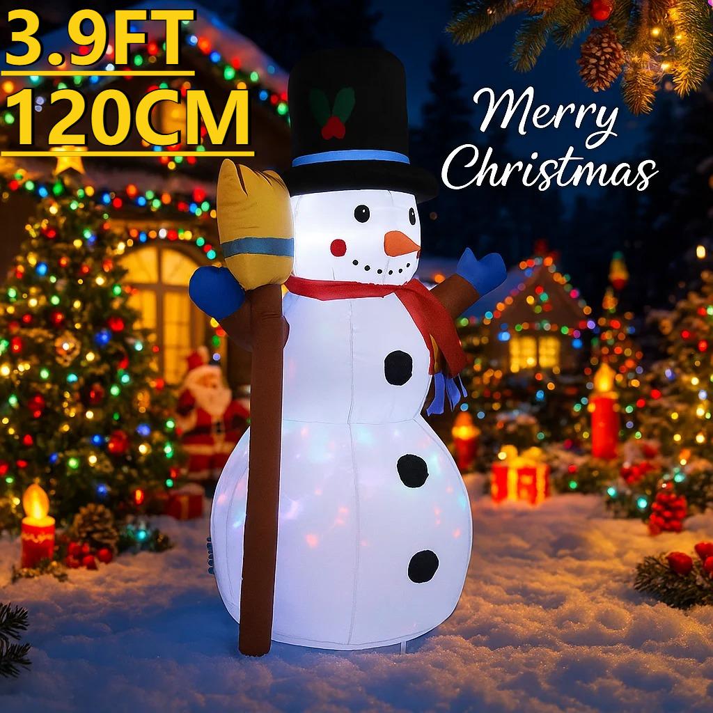 3.9FT Xmas Holiday Inflatable Yard Decor LED Snowman Broom Christma Outdoor Home Decoration Ornament Festive Toy Gift Supplies