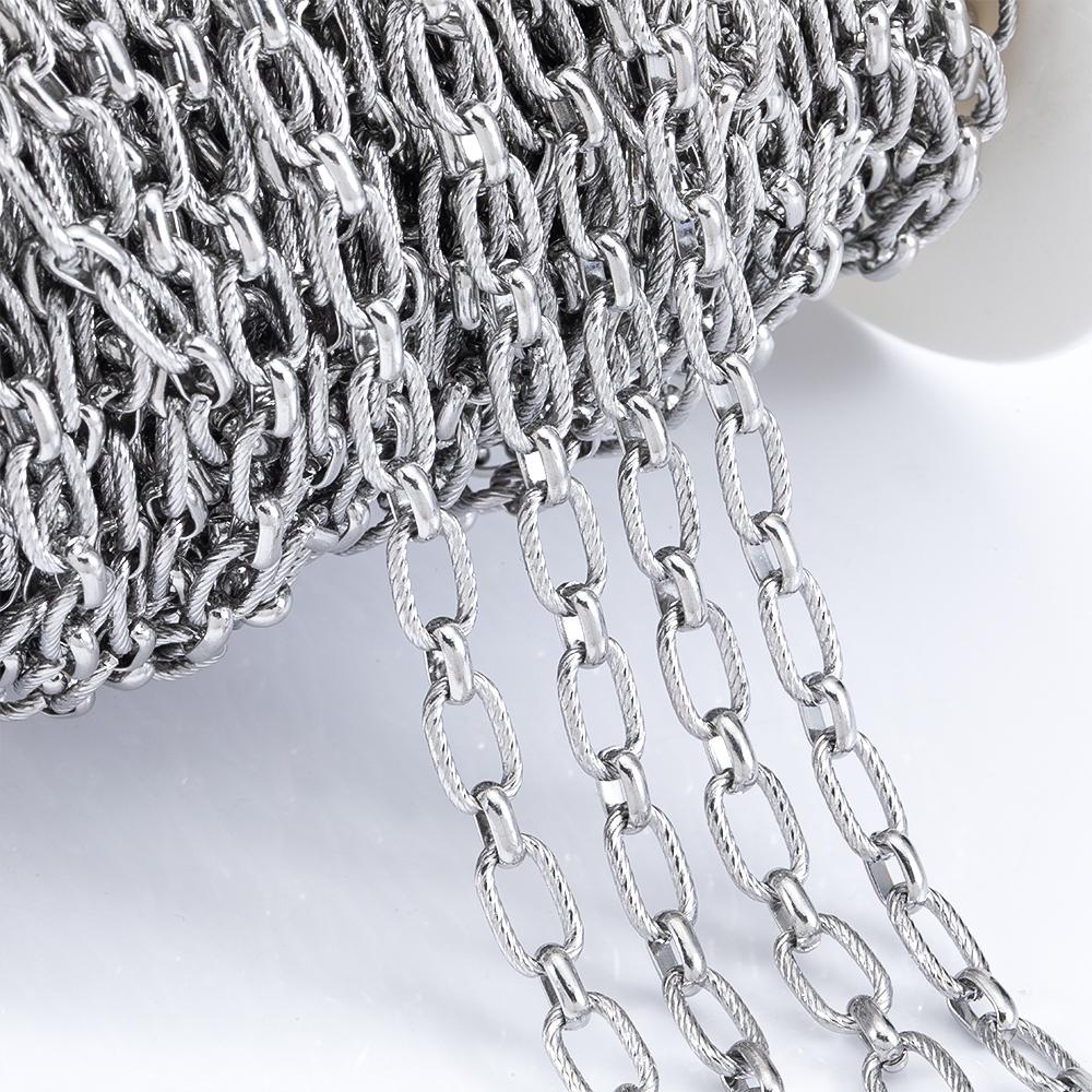 1M Stainless Steel Frosted Rounded Square Punk Chains Hip-hop Necklaces Oval Cross Chains Accessory for DIY Jewelry Making Gifts