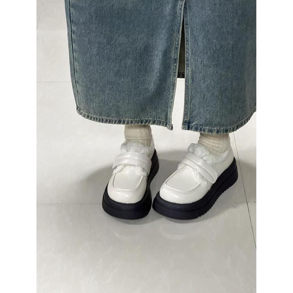 Thick-soled Velvet Loafers Women's 2025 New Ugly Cute British College Style Heightened Warm Cotton Shoes Small Leather Shoes