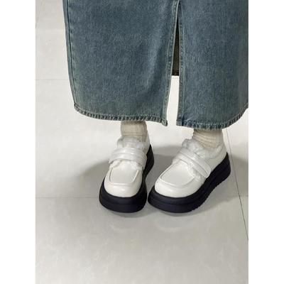 Versatile Flat-soled Loafers Women's Winter 2025 New Round Head British College Wind Heightening Warm Cotton Shoes Thick Sole
