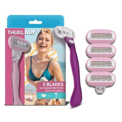 5-Blade Women's Razor Travel Razor for Women's Sensitive Skin Close Shaving and Hair Removal Razor 1 Razor Blade Refills 4 Lavender Purple