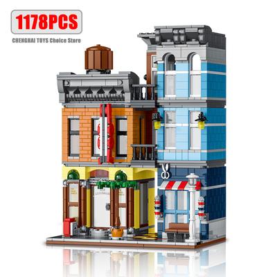 Street View Building Blocks Pizza Shop Modular Architecture Sets Detective Agency Boys Toys for Children Gifts