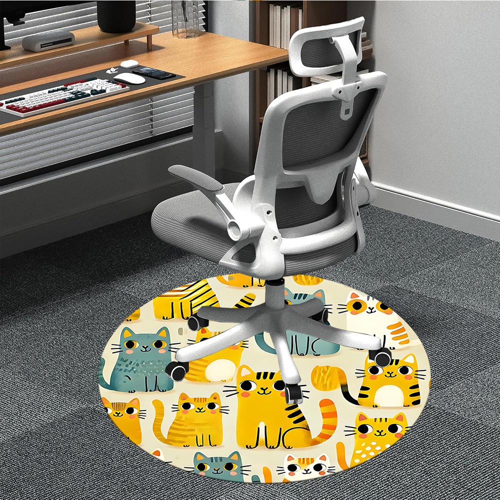 1 szt. Okrągły dywanik biurowy z motywem kota, Mata wewnętrzna odpowiednia do biura, Pod krzesła biurowe, Sypialnia, Salon, Wystrój domu, Dekoracja pokoju