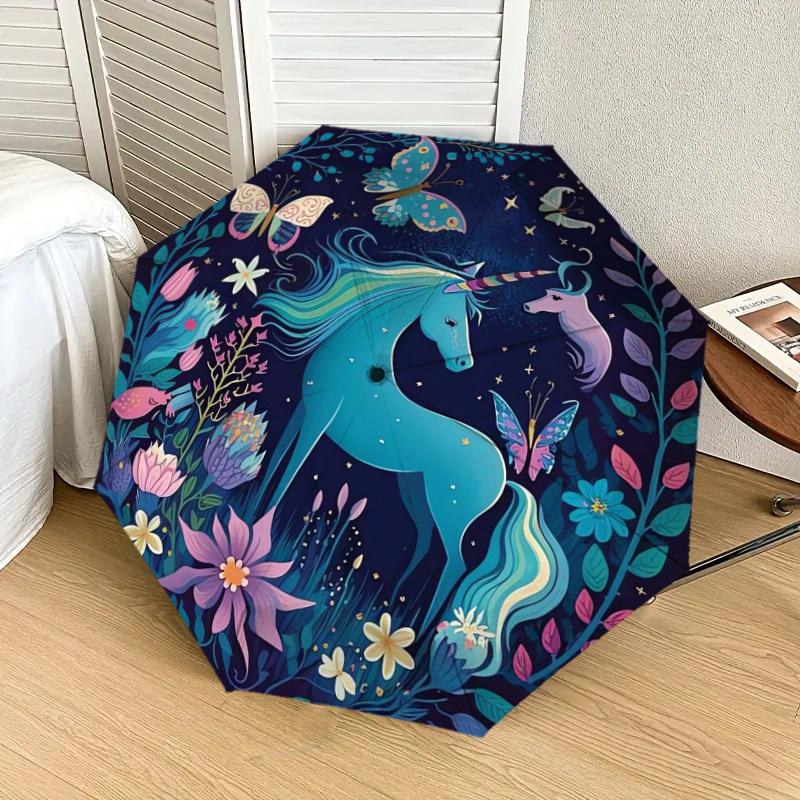 1pc Fantasy Unicorn Garden Umbrella with Plastic Handle,Suitable for All Seasons Home Travel Outdoor UmbrellaDD105