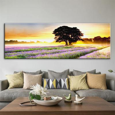 Landscape Purple Lavender Field Tree Bird Rise Canvas Paintings Posters and Prints Wall Art Photos Home Decor Without Frames