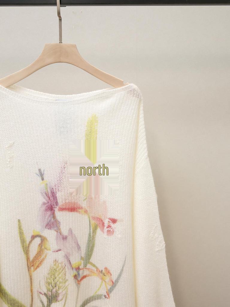 High-End Women's French Style One-Shoulder Embroidered Knit Sweater - Autumn Collection