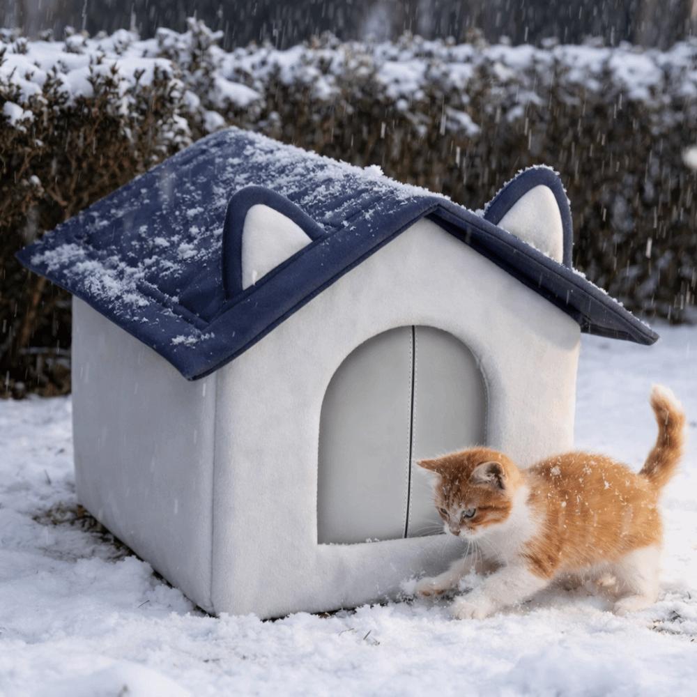 Durable Warm Outdoor Cat House Windproof Waterproof Stray Cat Shelter Moisture-Proof Base Enclosed Design Winter Cat Nest Winter