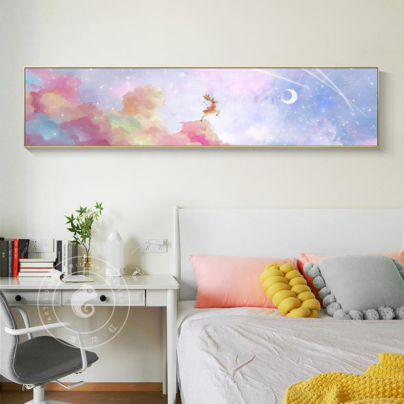 Nordic pinky Dear canvas painting posters and print cartoon bedside wall art pictures for living room bedroom kids home decor