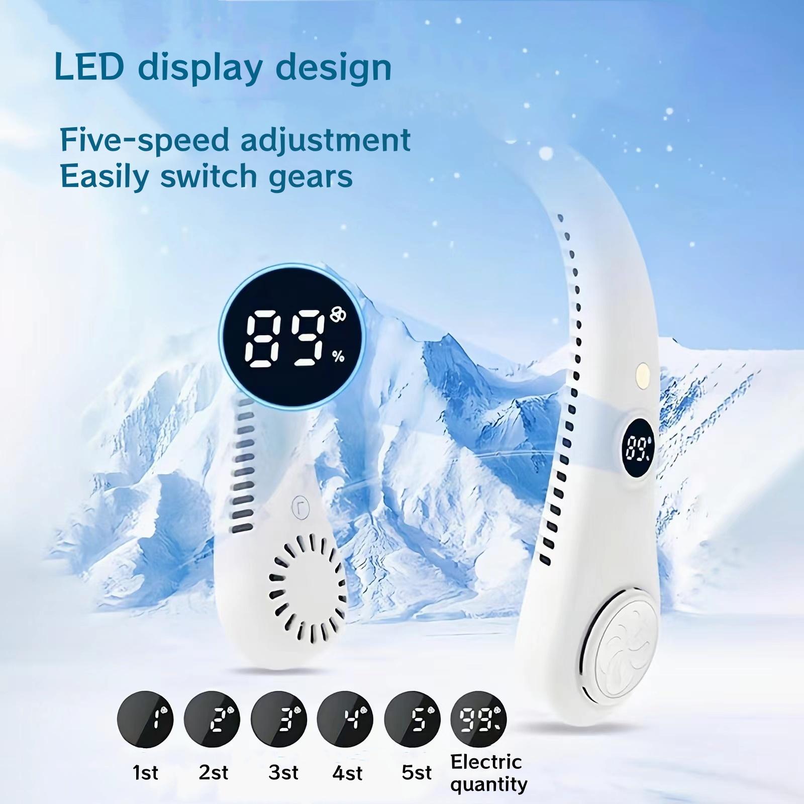 

3000mAh Portable LED Digital Display Fan 5 Gear USB Charging Electric Fan Bladeless Silent Neck Fan Outdoor Air Cooler
