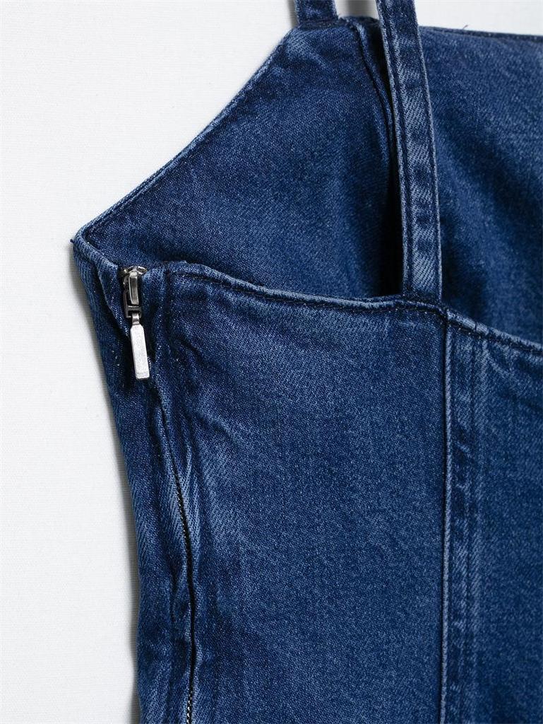 Elegant Summer Denim Midi Spaghetti Strap Dress for Women