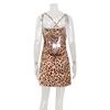 Sexy Women's Clothing European and American Style Fashion Leopard Print Swing Collar Backless Slim Holiday Style Suspender Dress