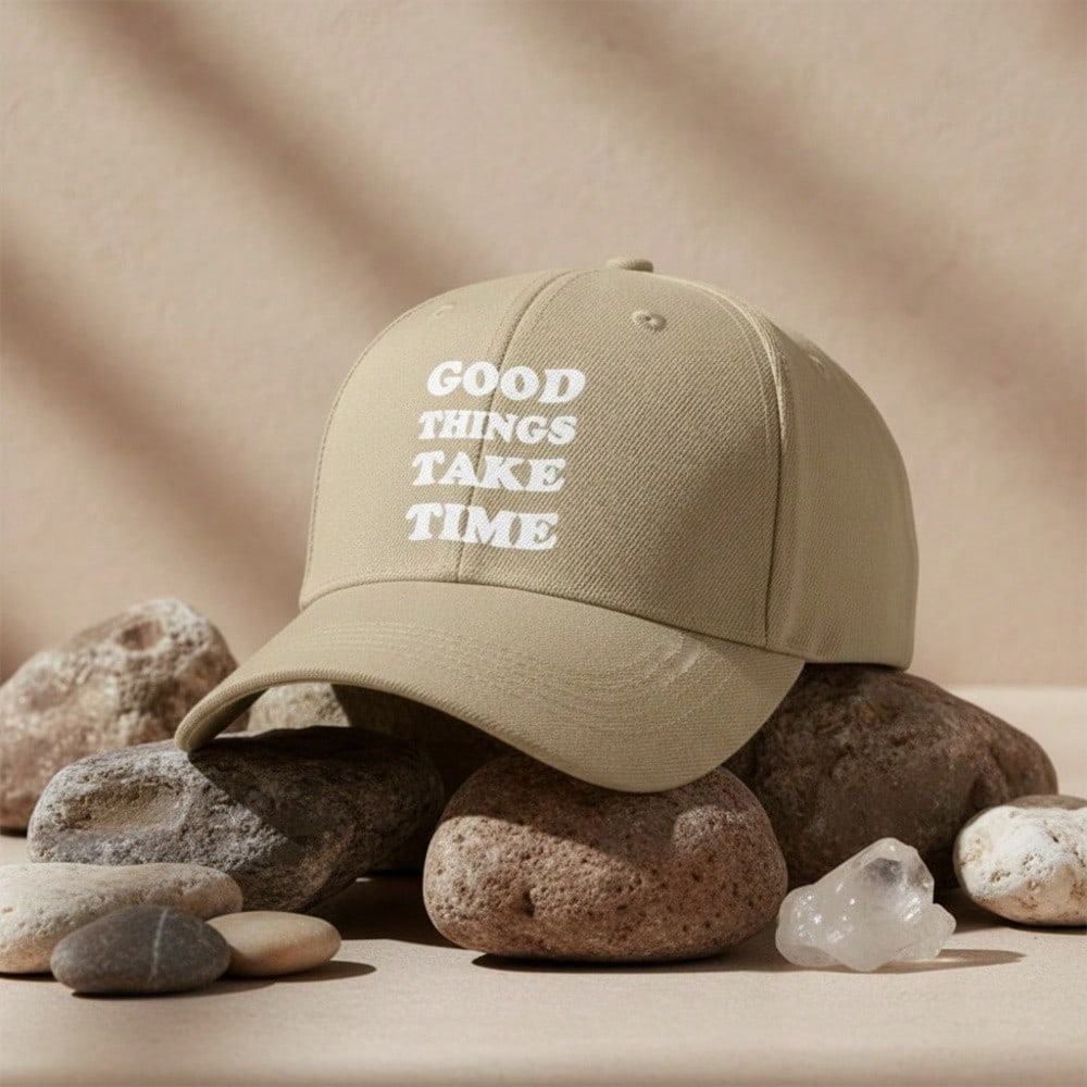 [Inspirational Baseball Cap] Good Things Take Time Print Polyester Adjustable Breathable Casual Outdoor Sports Baseball Hat For Men Women Daily Wear
