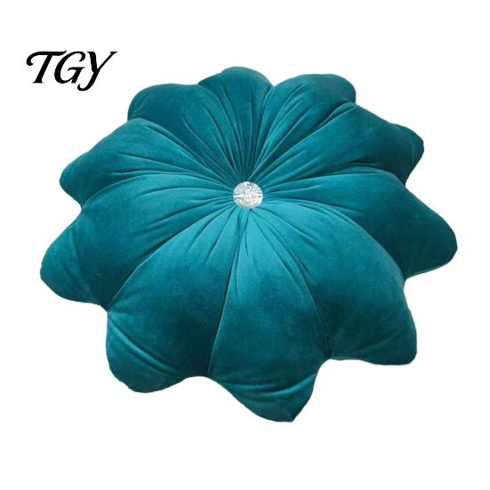 Decorative Throw Pillows for Girls Room Flower Pillow, 18 Inch Floral Cushion, Velvet Round Soft Sofa Pillow with Rhinestone Accent Couch Bed