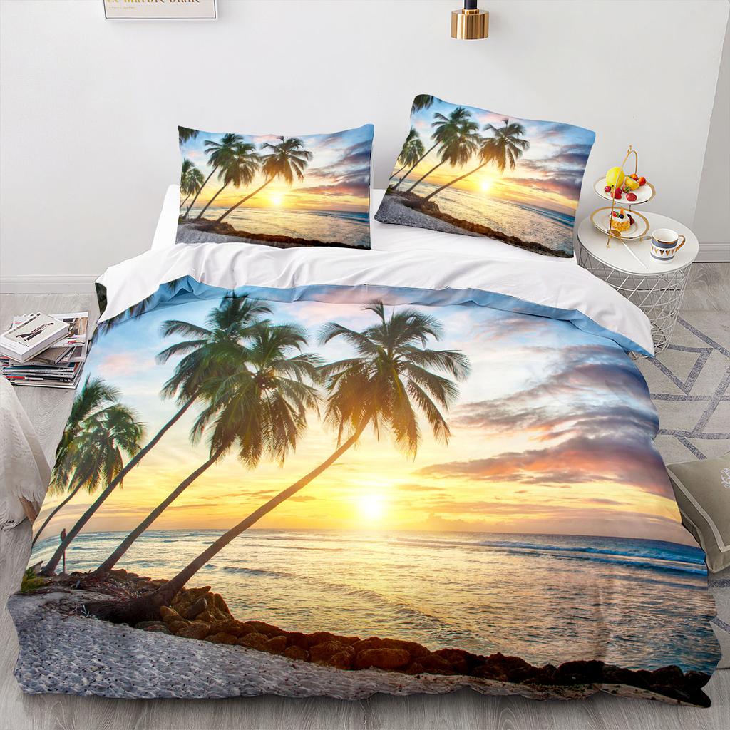 Sea View Coconut Duvet Cover Large Calico Double Size Quilt Bedding Collection Single Full Collection For Teens Adults Microfiber Single