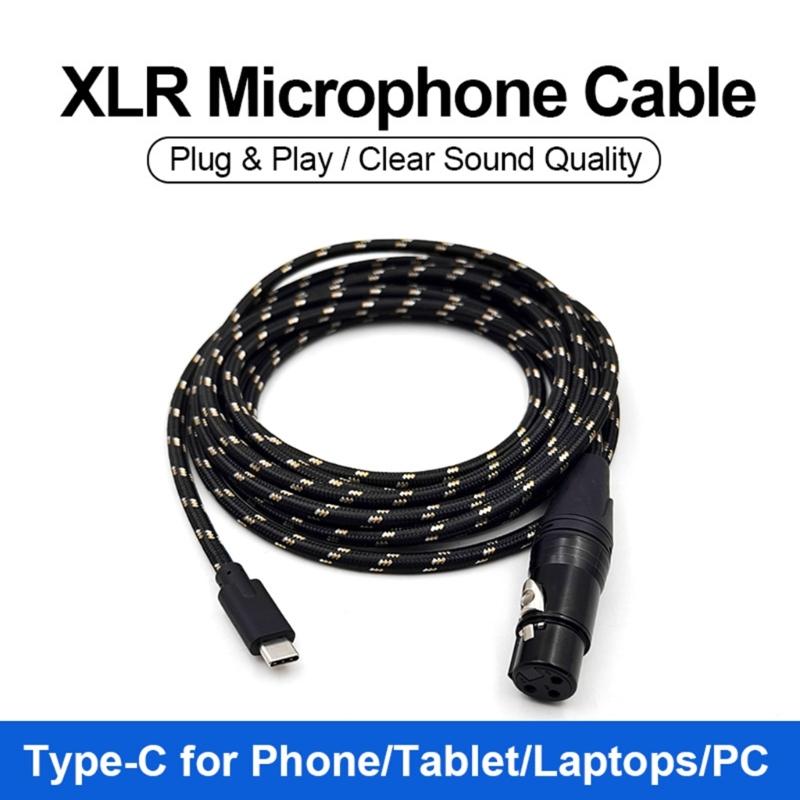 Professional USB C Male to 3Pin Female Mic Cable Dynamic Mic Recording Cord Converters Wire for Dynamic Microphones