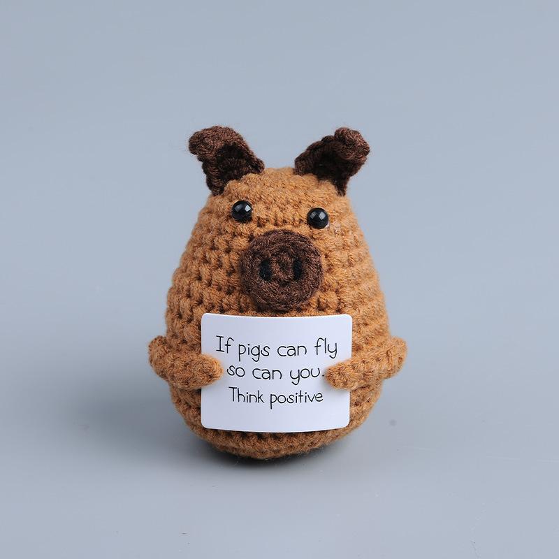 New Positive Energy Goose Hug Pocket Mini Handmade Plush Wool Knitting Doll with Card Funny Christams Gift Home Room Decoration