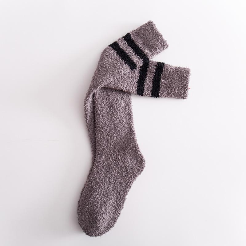 5/10 Pairs Casual Coral Velvet Socks for Women No Shedding Two Stripes Calf Length Socks Knee High Women's Socks Warm Long Socks Home Socks