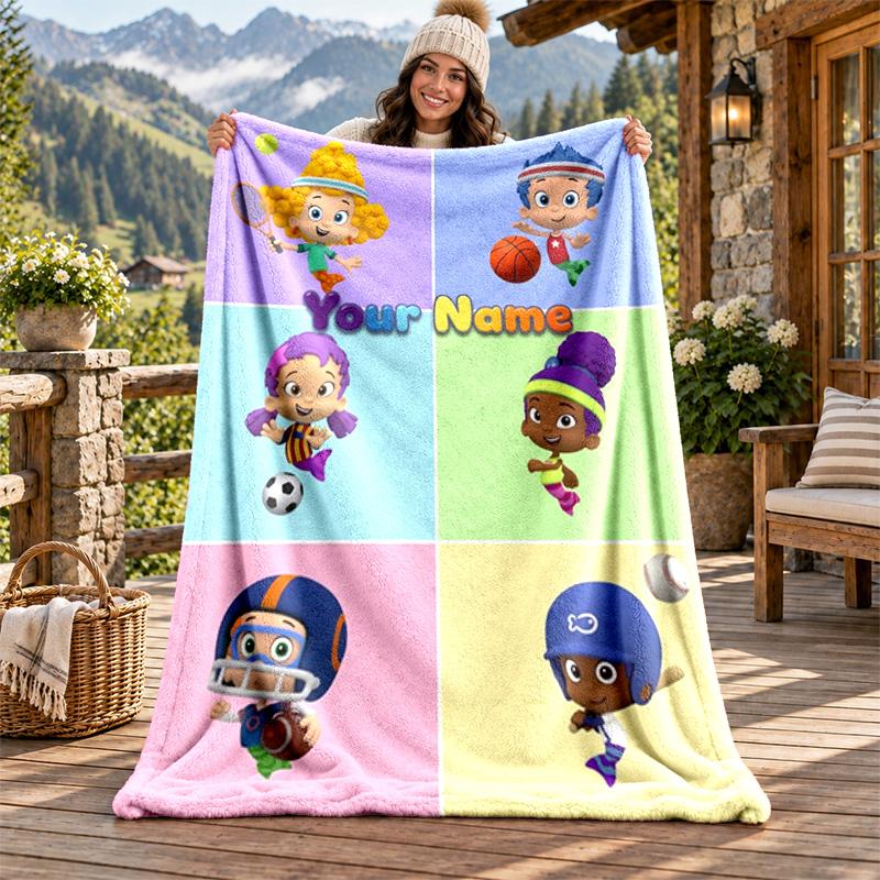 Bubble Guppies Individueller Name Flanelldecke Personalisierte Weiche Warme Plüschdecke Personalisierte Geschenkidee für Familie Freunde