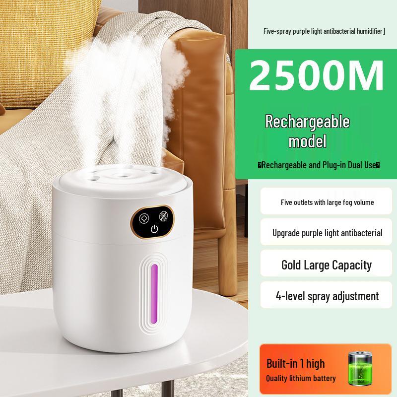 Ultraviolet Antibacterial Rechargeable Humidifier: Silent, Large-Mist, Ideal for Bedrooms & Safe for Pregnant Women & Babies.