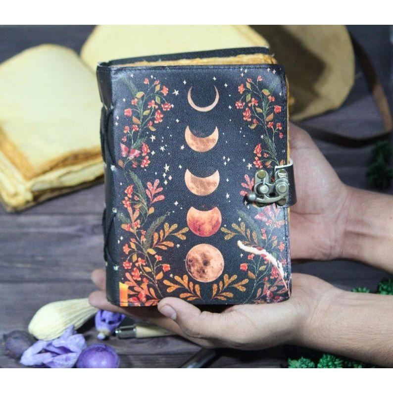 Handmade Leather Grimoire: Sun & Moon Book of Shadows