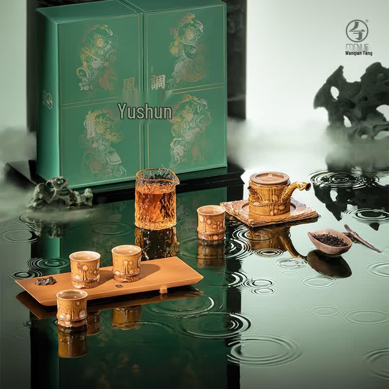 

Wanqiantang Edenus Chinese Ceramic Tea Set - Bamboo Rain Glaze (8-Piece)