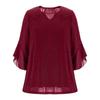 Women's Elegant Ruffled Shiny Stamped Seven-Sleeve Double Layer Mesh Top