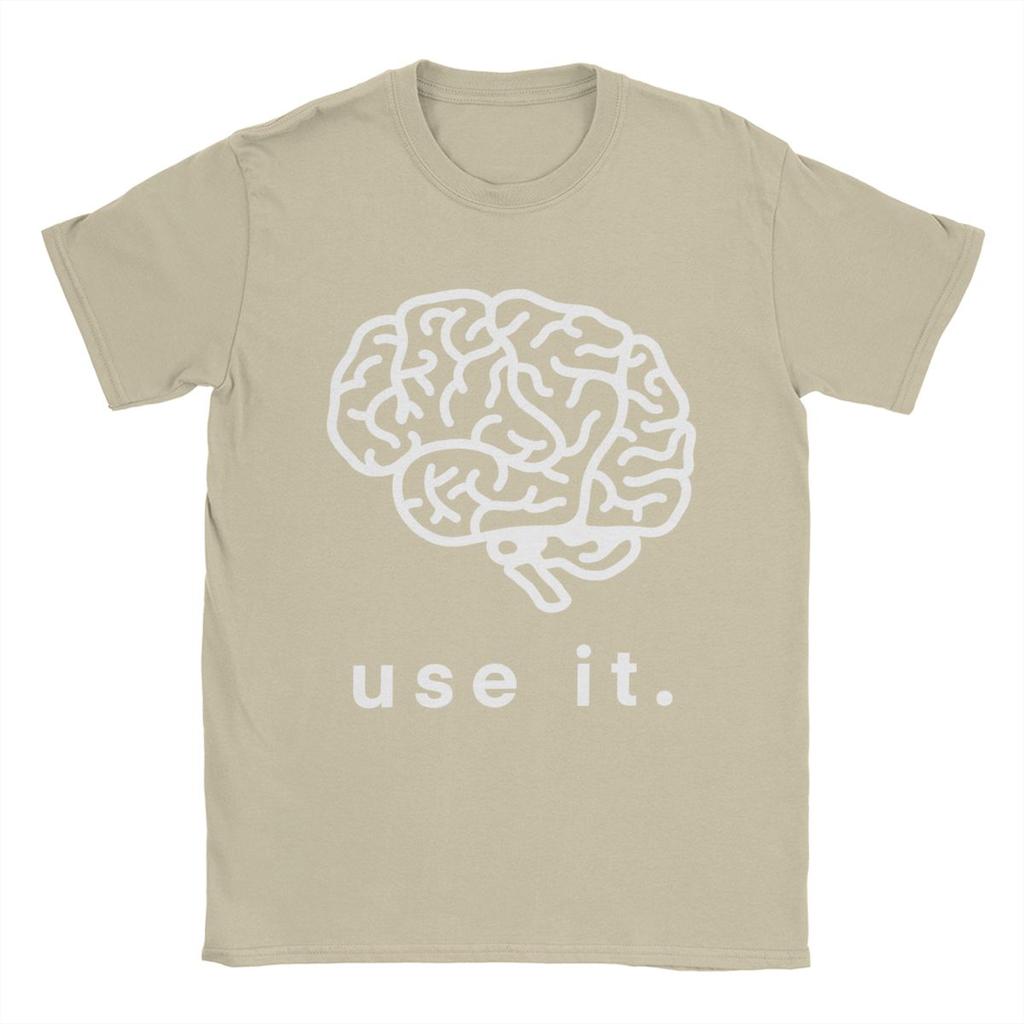 Please Use It Your Brain T-Shirts Men Funny Pure Cotton Tee Shirt Round Collar Short Sleeve T Shirts Summer Clothing