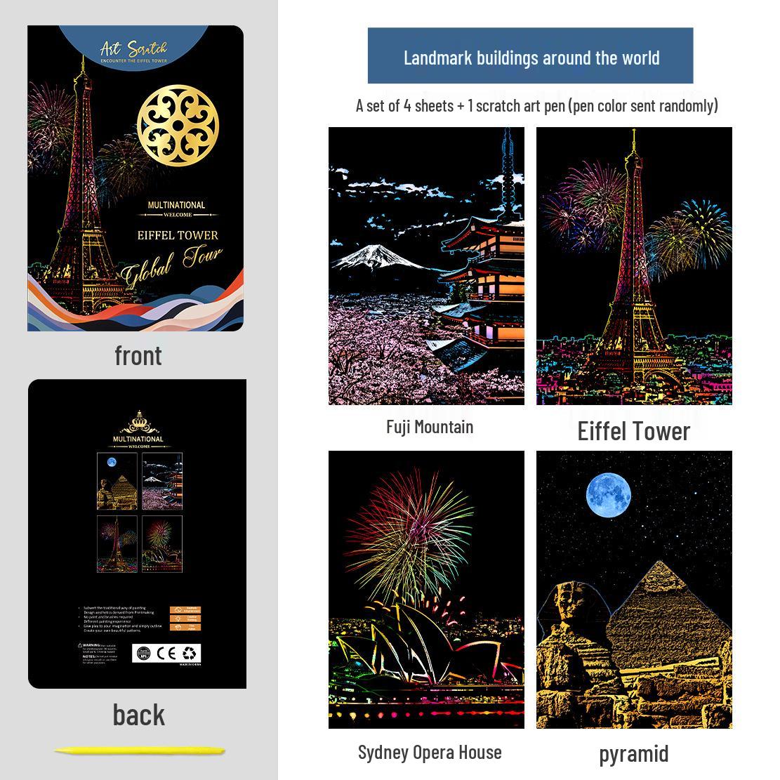 City Night View & Landmark Scratch Painting Book - Creative DIY for Students 21.4x15.2cm