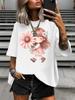 Maglietta da donna taglie forti stampata con fiorellini per bambina, top casual da donna a girocollo a maniche corte