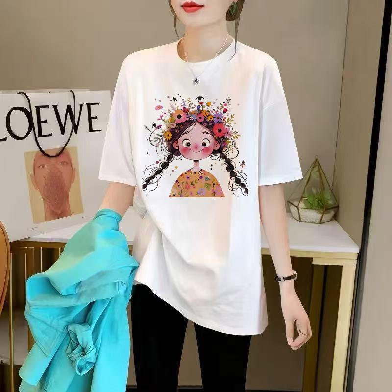 Baumwoll-Kurzarm-T-Shirt Sommer Koreanische Version Bequeme Passform Tägliches Mittellanges Trendiges Vielseitiges Halbarm-Oberteil in Übergröße