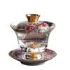 Enamel Colored Glass Gaiwan Puer Tea Bowls Crystal Tea Bowl Tureen Lid Bowl Lotus Hand Drawing Gaiwan for Travel Gai Wan Cup Set
