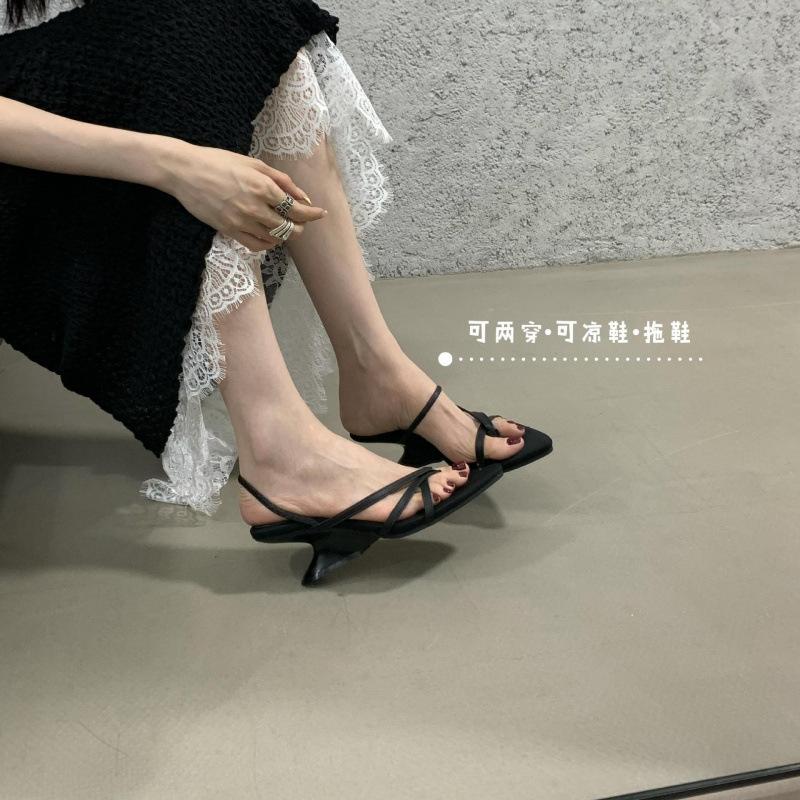 French pointed toe wedge slippers fairy shoes 2025 new summer with skirt toe silver Roman shoes