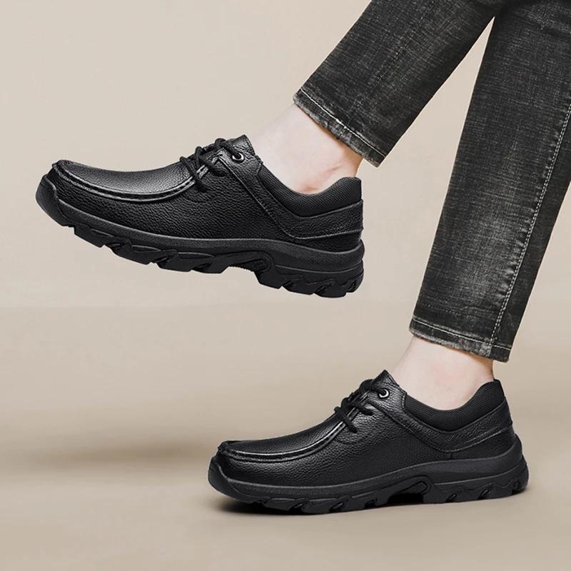 Genuine Leather Shoes for Men Lace Up Casual Sneakers Fashion Leisure Oxfords Men Shoes Spring Wearable Platform Walking Shoes