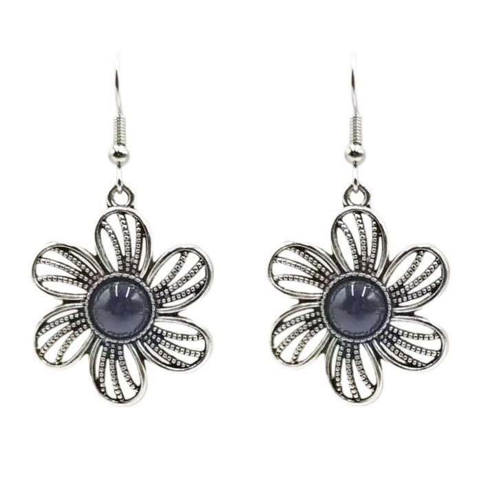 Retro ethnic wind turquoise earrings multi-piece set Yunnan travel and vacation wind fringed earrings scenic spot stall