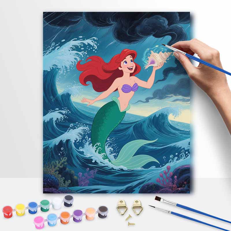 Disney Digital Oil Painting Art Kit Mermaid Ocean Theme Handmade Coloring Painting Home Decor
