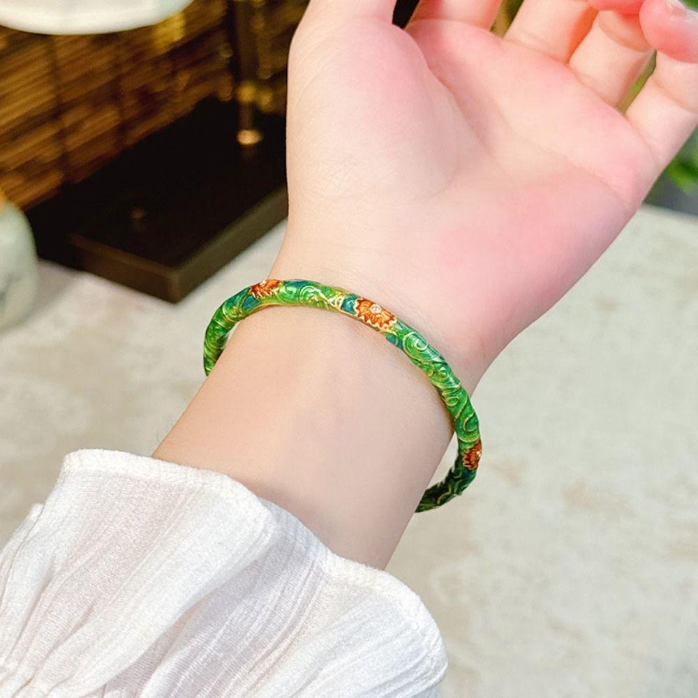 Open Ring Chinese Cloisonne Bracelet Exquisite Filigree Flower Bangle Women's Enamel Braclet  Gifts