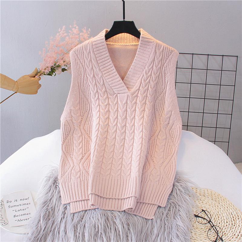 Spring and Autumn Women's V-neck Vest Knitted Retro Solid Color Sweater Vest Top