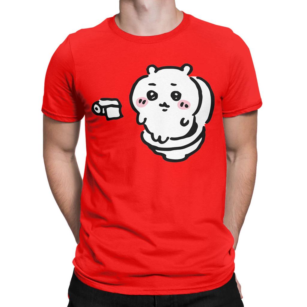 Chiikawa On the Toilet Potty T-Shirts Men Pooping Meme Cotton Tees Round Neck Short Sleeve T Shirts Birthday Present Clothing