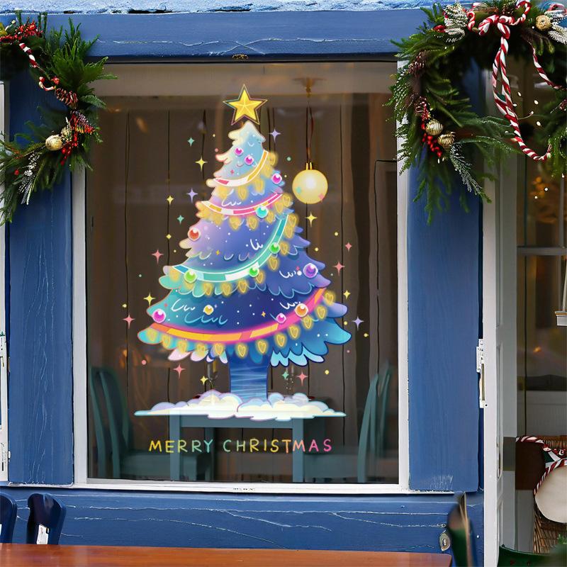 Colorful Christmas Tree Stickers, Shop Window Atmosphere Decorations In Shopping Malls, Restaurant Glass Door Stickers