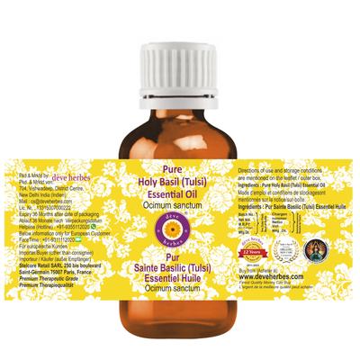 Deve Herbes Heiliges Basilikum (Tulsi) Ätherisches Öl (Ocimum-Heiligtum) Rein | Nicht klebrig | Nicht fettend | Leicht | Männer & Frauen | Alle Hauttypen | Dampf
