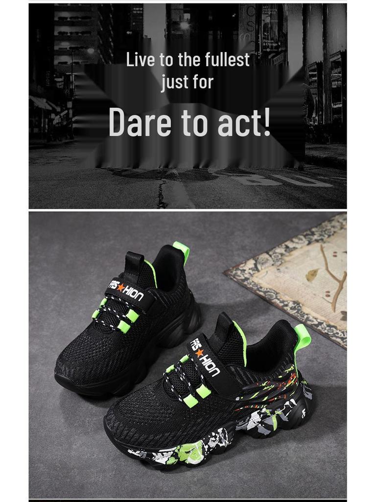 Boys' Breathable Mesh Running Shoes for Ages 7-12, Lightweight Sports Shoes for Spring and Autumn 2024.