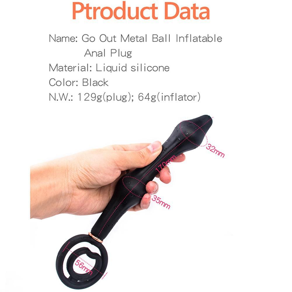 Inflatable Anal Plug with Steel Balls Prostate Massager G-spot Clit Stimulator Adult Toys for Men